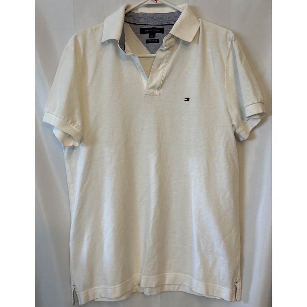 Tommy Hilfiger Polo Shirt Men's Size M White Custom Fit Flag Logo Short Sleeve